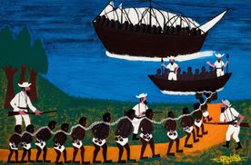 Embarque dos escracos, 1999, Odotores Ricardo Ozias, Óleo s/ placa de madeira aglomerada